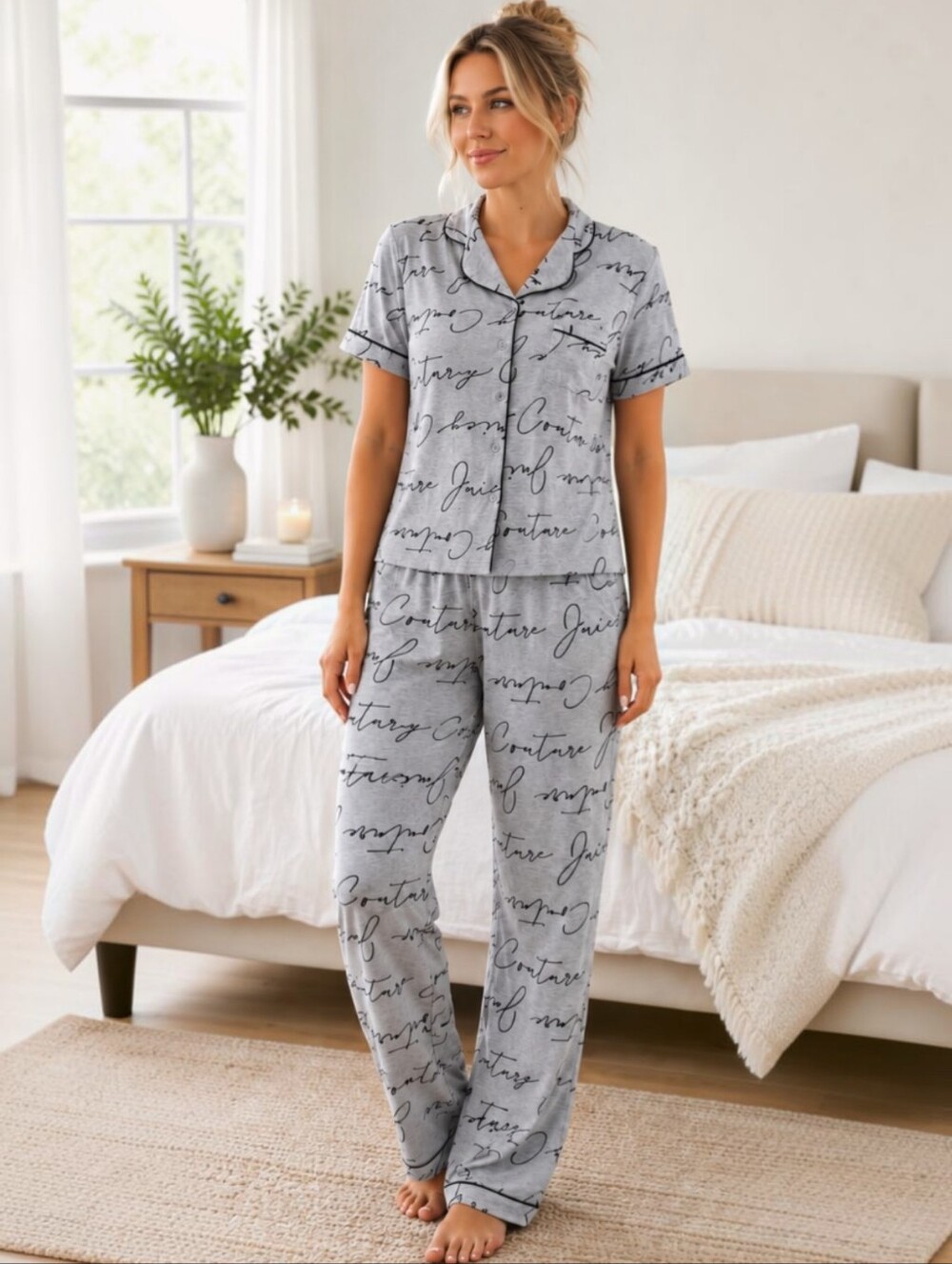 Juicy Couture Script Allover Logo Pajama Set – Size Large